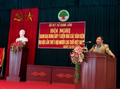 Hội nghị đại biểu Hội NCT xã Quang Lãng, huyện Phú Xuyên, TP. Hà Nội tham gia đóng góp ý kiến vào các văn kiện trình Đại hội V Hội NCT Việt Nam nhiệm kỳ 2016 - 2021