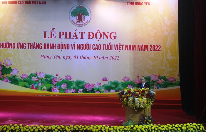Chủ tịch nước Nguyễn Xuân Phúc phát biểu tại buổi lễ phát động Tháng hành động vì NCT Việt Nam năm 2022